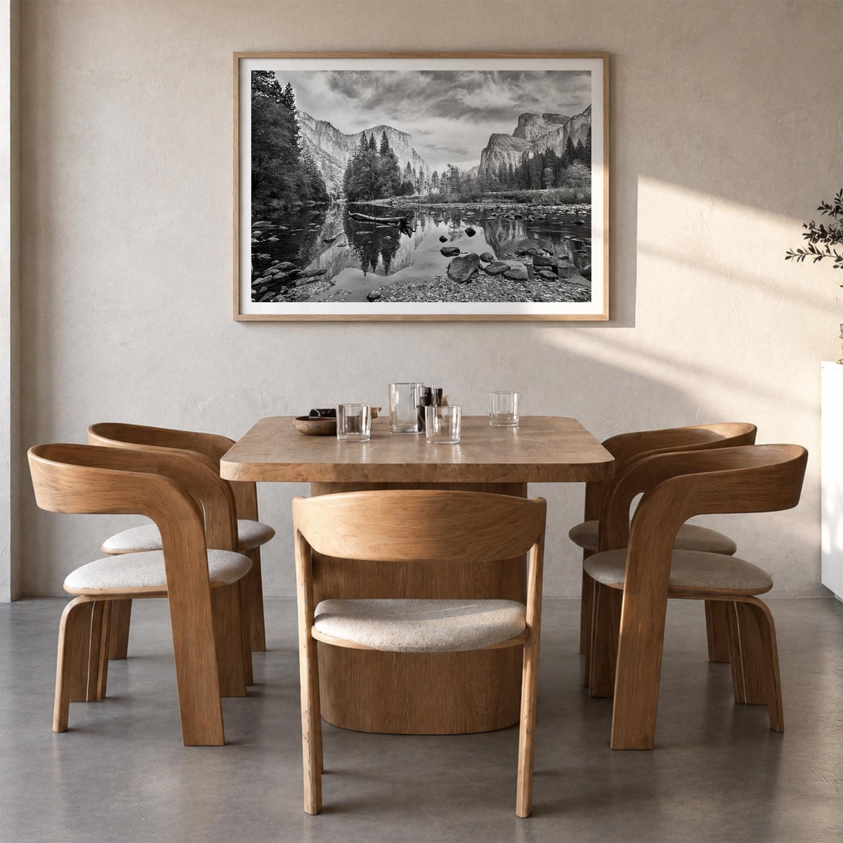 Redwood National Park black & white photo poster of California, USA – horizontal wall art in natural wood frame with white bo