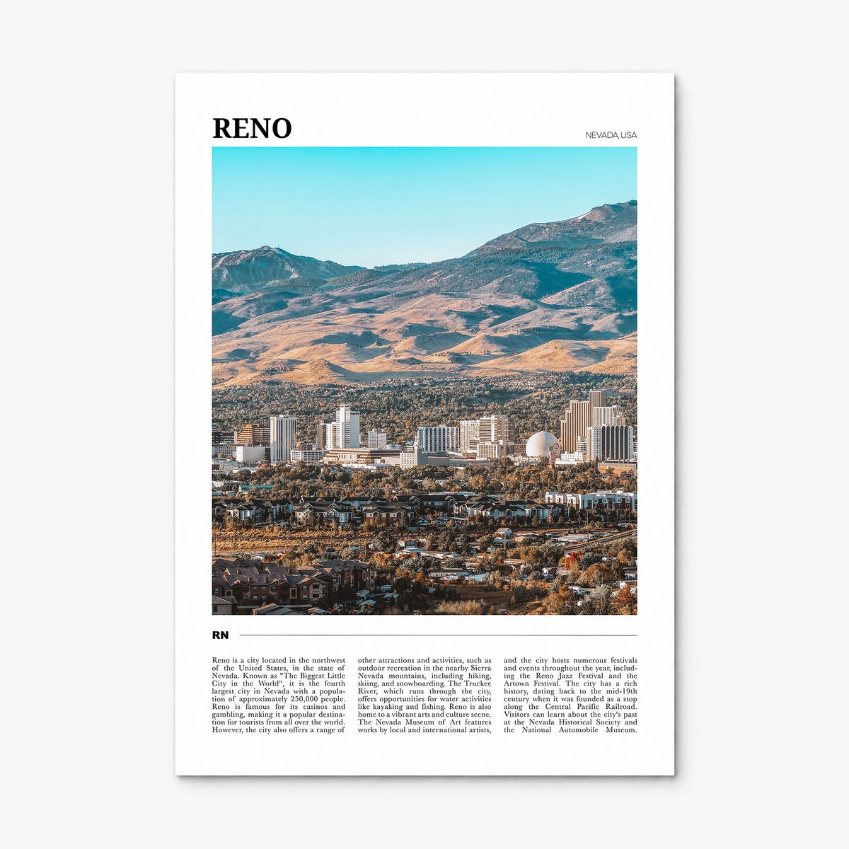 Reno Travel Poster, print only (unframed)
