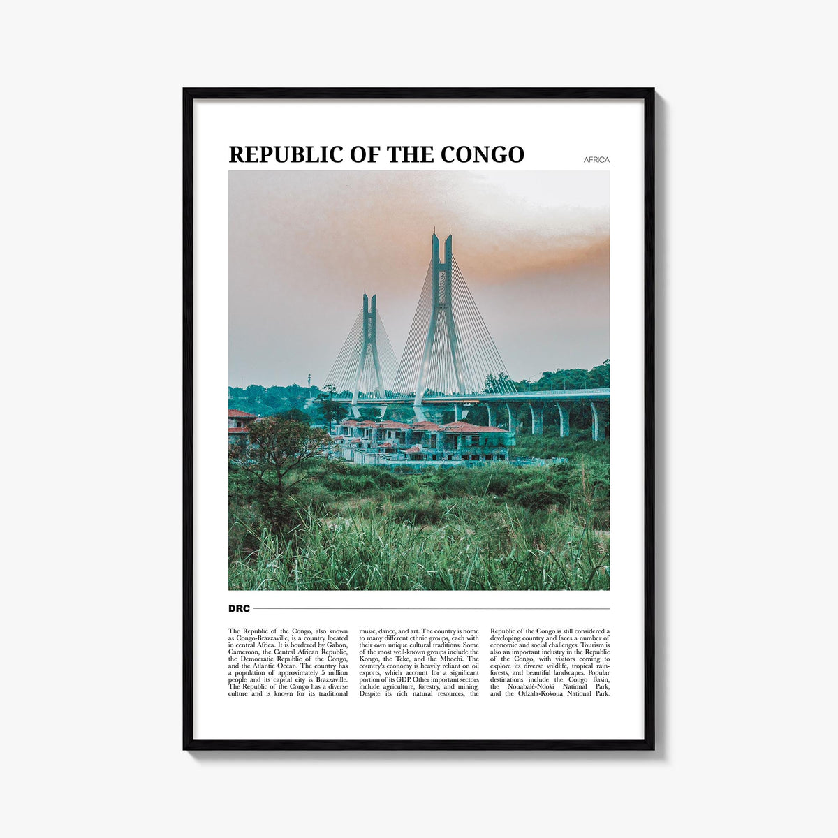 Republic of the Congo colorful travel poster of Africa – vertical wall art, unframed print shown in interior mockup