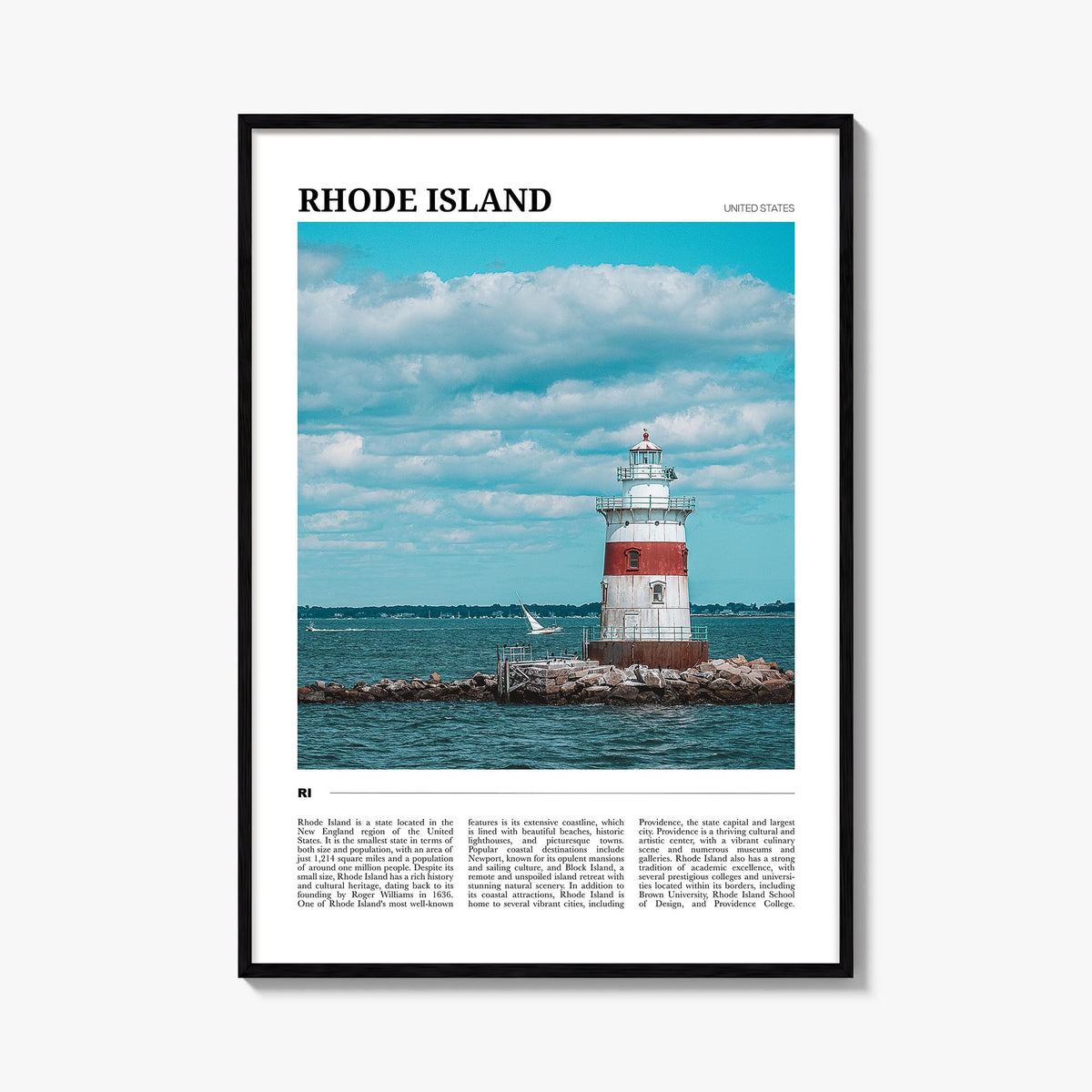 Rhode Island colorful travel poster of United States – vertical wall art, unframed print shown in interior mockup