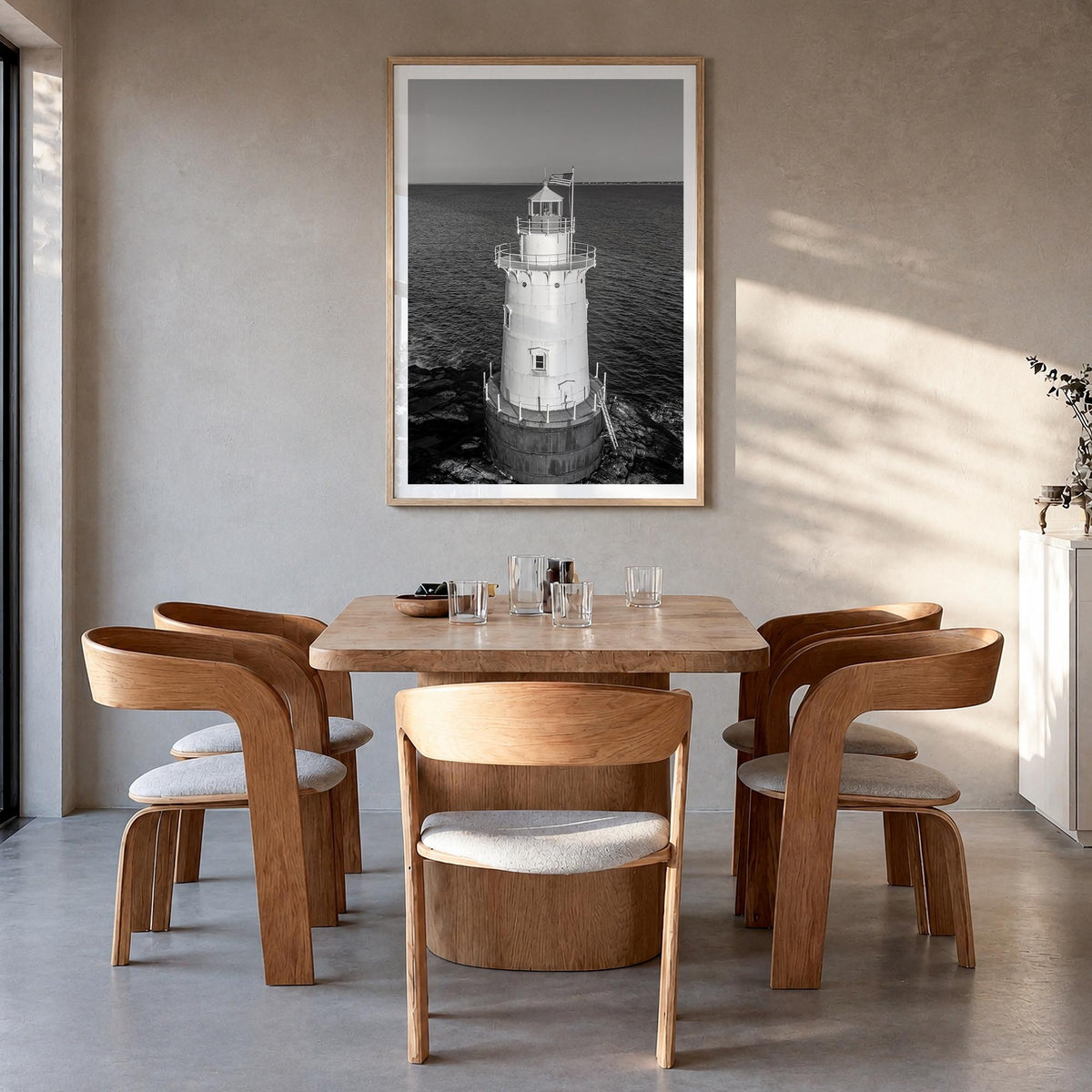 Rhode Island no. 1 black & white photo poster of United States – vertical wall art in natural wood frame with white border, h