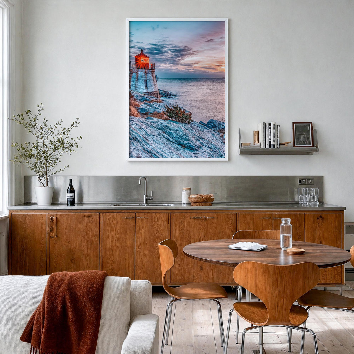 Rhode Island no. 1 colorful photo poster of United States – vertical wall art in white wood frame, hanging on wall