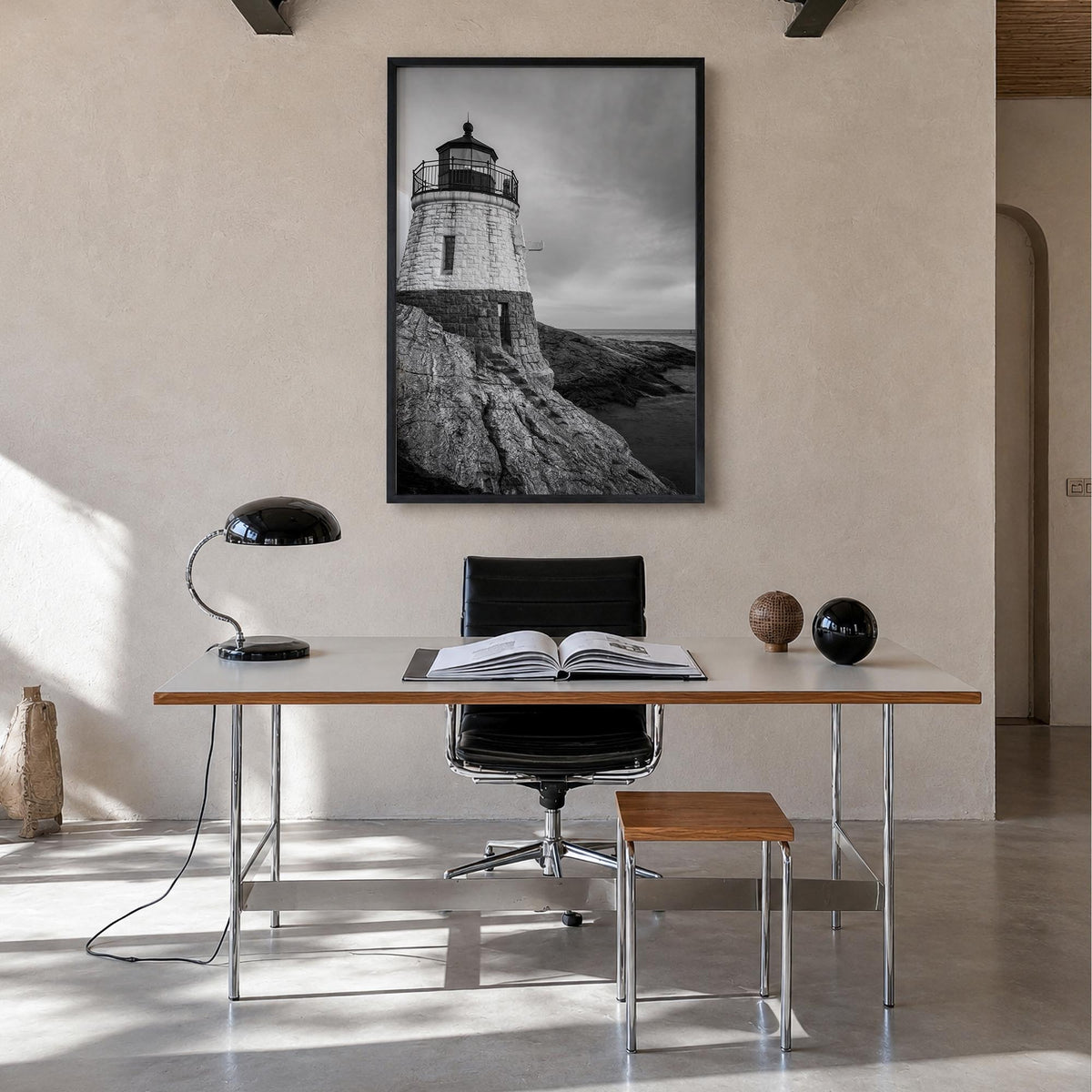 Rhode Island no. 2 black & white photo poster of United States – vertical wall art in black wood frame, hanging on wall