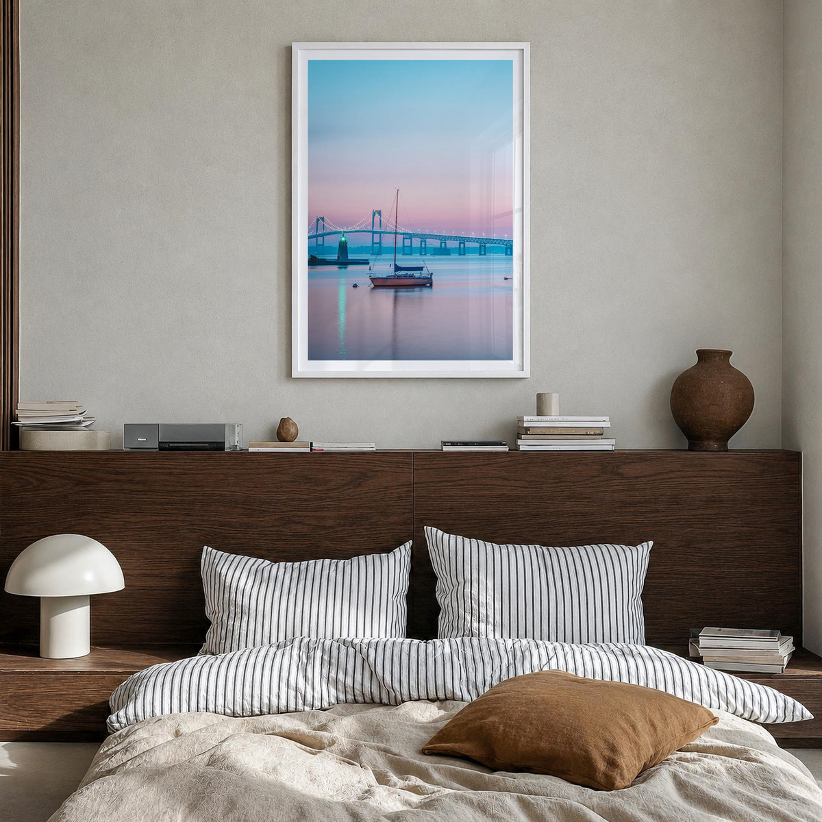 Rhode Island no. 2 colorful photo poster of United States – vertical wall art in white wood frame with white border, hanging