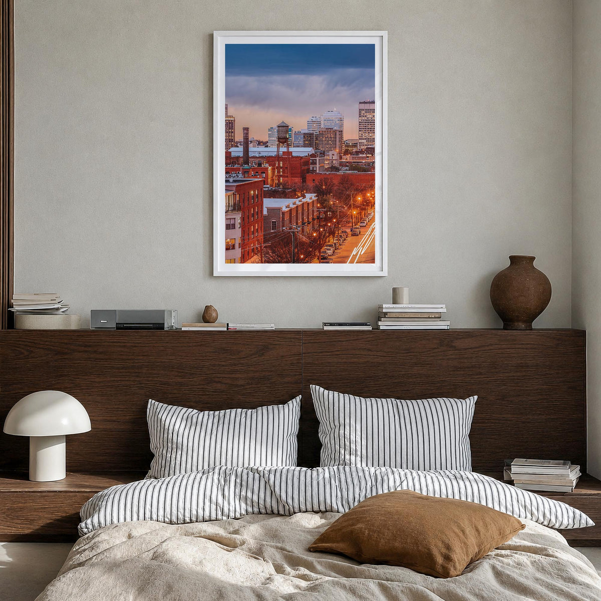 Richmond no. 2 colorful photo poster of Virginia, USA – vertical wall art in white wood frame with white border, hanging on w