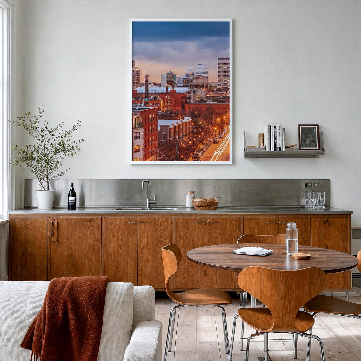 Richmond no. 2 colorful photo poster of Virginia, USA – vertical wall art in white wood frame, hanging on wall