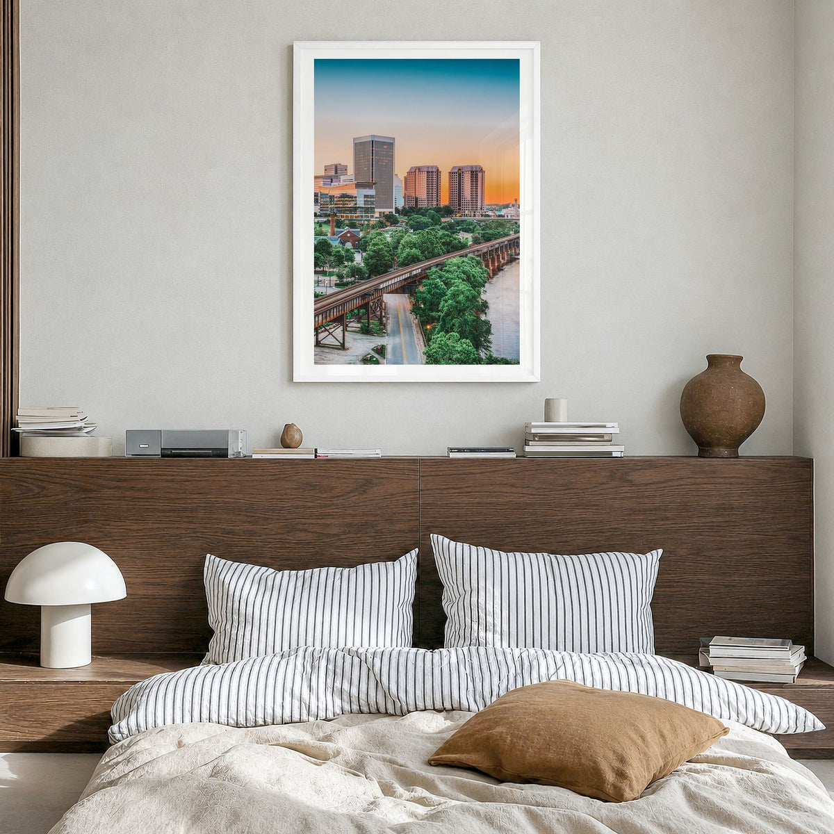 Richmond Photo No 1 Poster in a white wood frame, hanging in a bedroom, white border