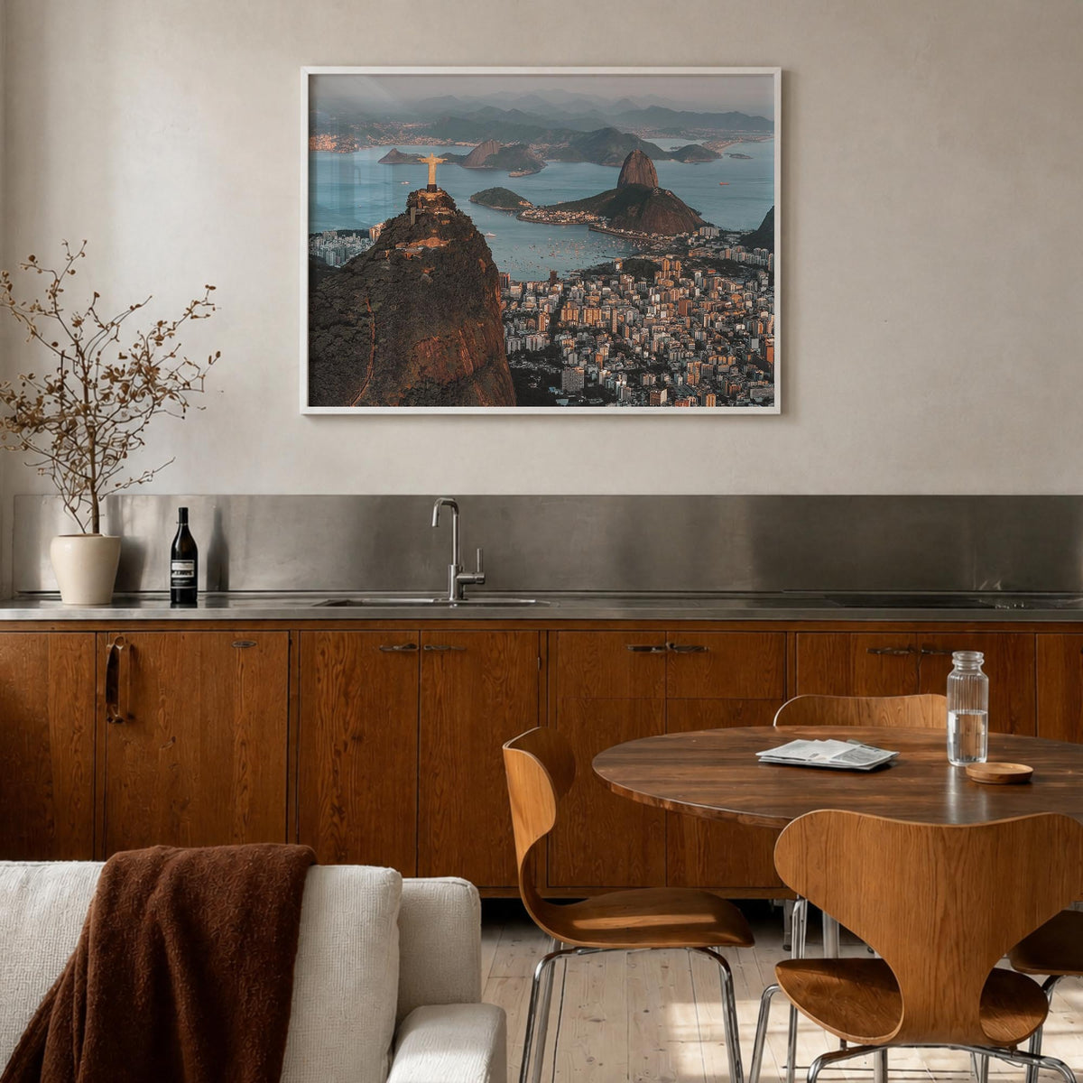 Rio de Janeiro colorful photo poster of Brazil – horizontal wall art in white wood frame, hanging on wall
