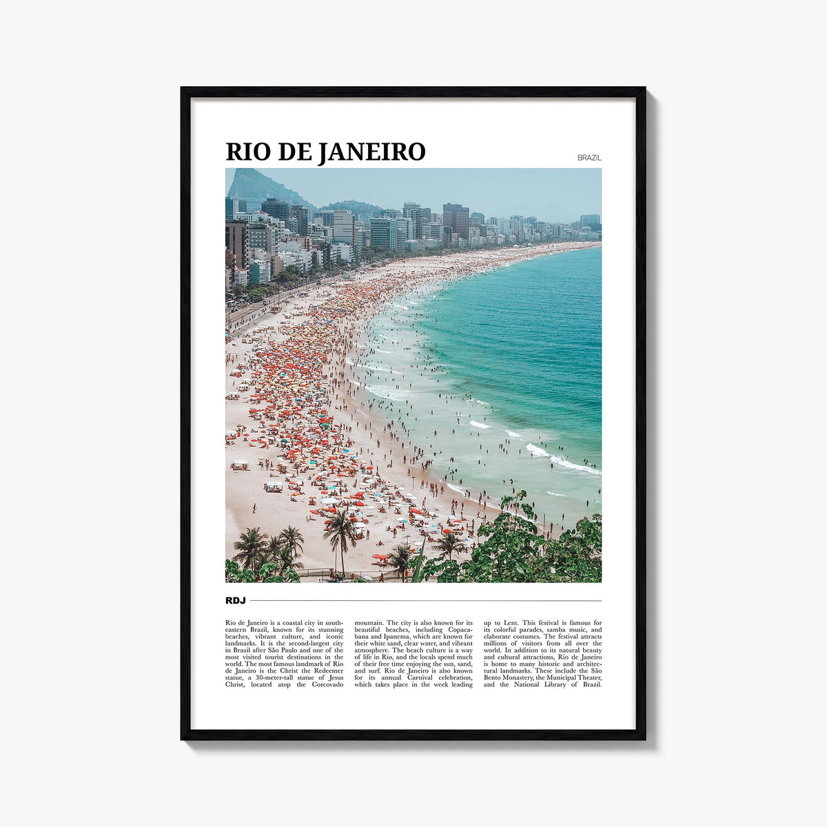 Rio de Janeiro colorful travel poster of Brazil – vertical wall art, unframed print shown in interior mockup