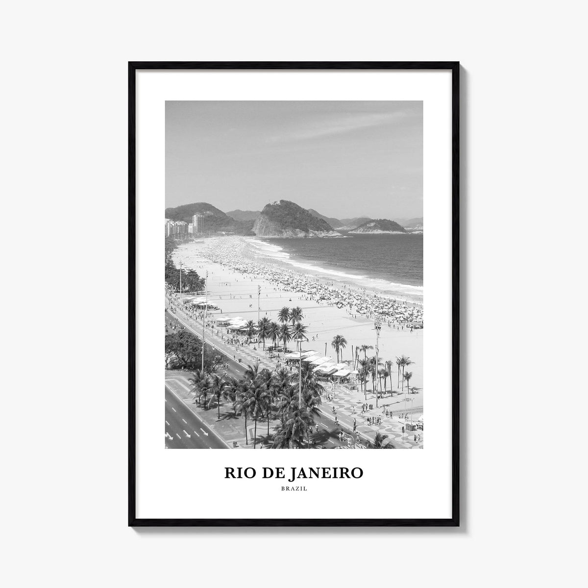 Rio de Janeiro no. 1 black & white classic poster of Brazil – vertical wall art, unframed print shown in interior mockup