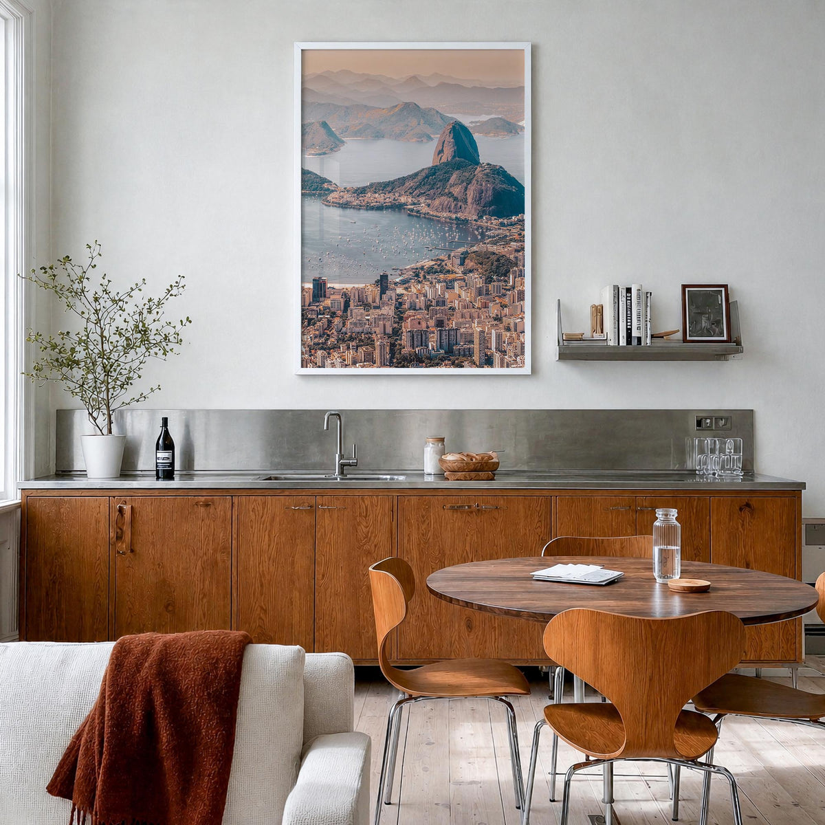 Rio de Janeiro no. 1 colorful photo poster of Brazil – vertical wall art in white wood frame, hanging on wall