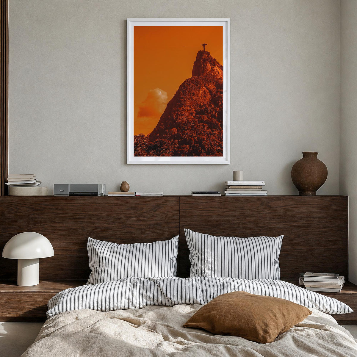 Rio de Janeiro no. 3 colorful photo poster of Brazil – vertical wall art in white wood frame with white border, hanging on wa