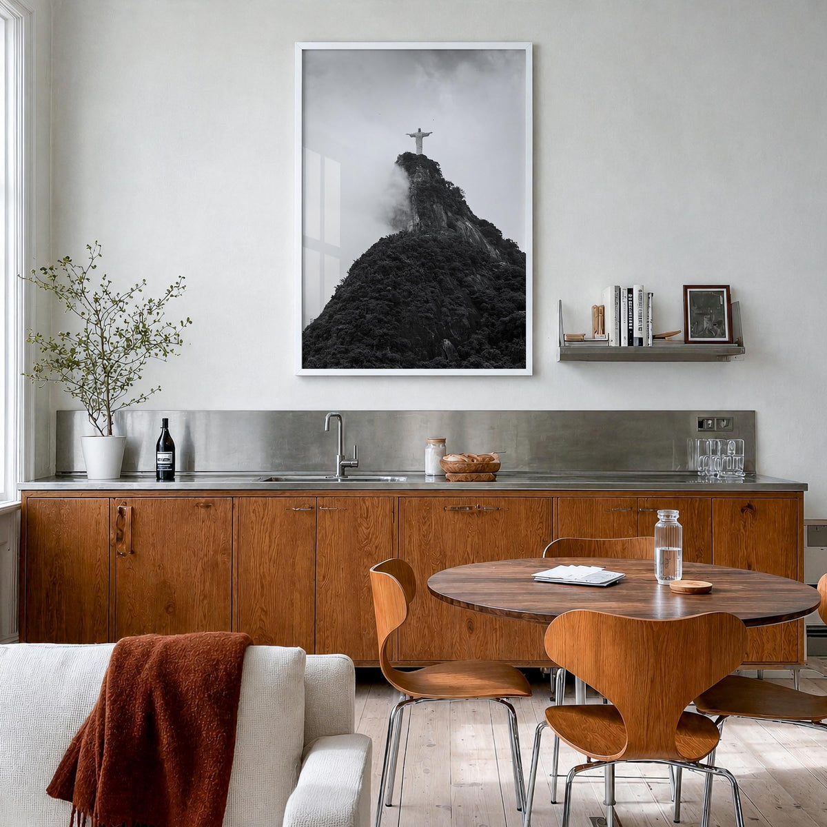 Rio de Janeiro no. 4 black & white photo poster of Brazil – vertical wall art in white wood frame, hanging on wall