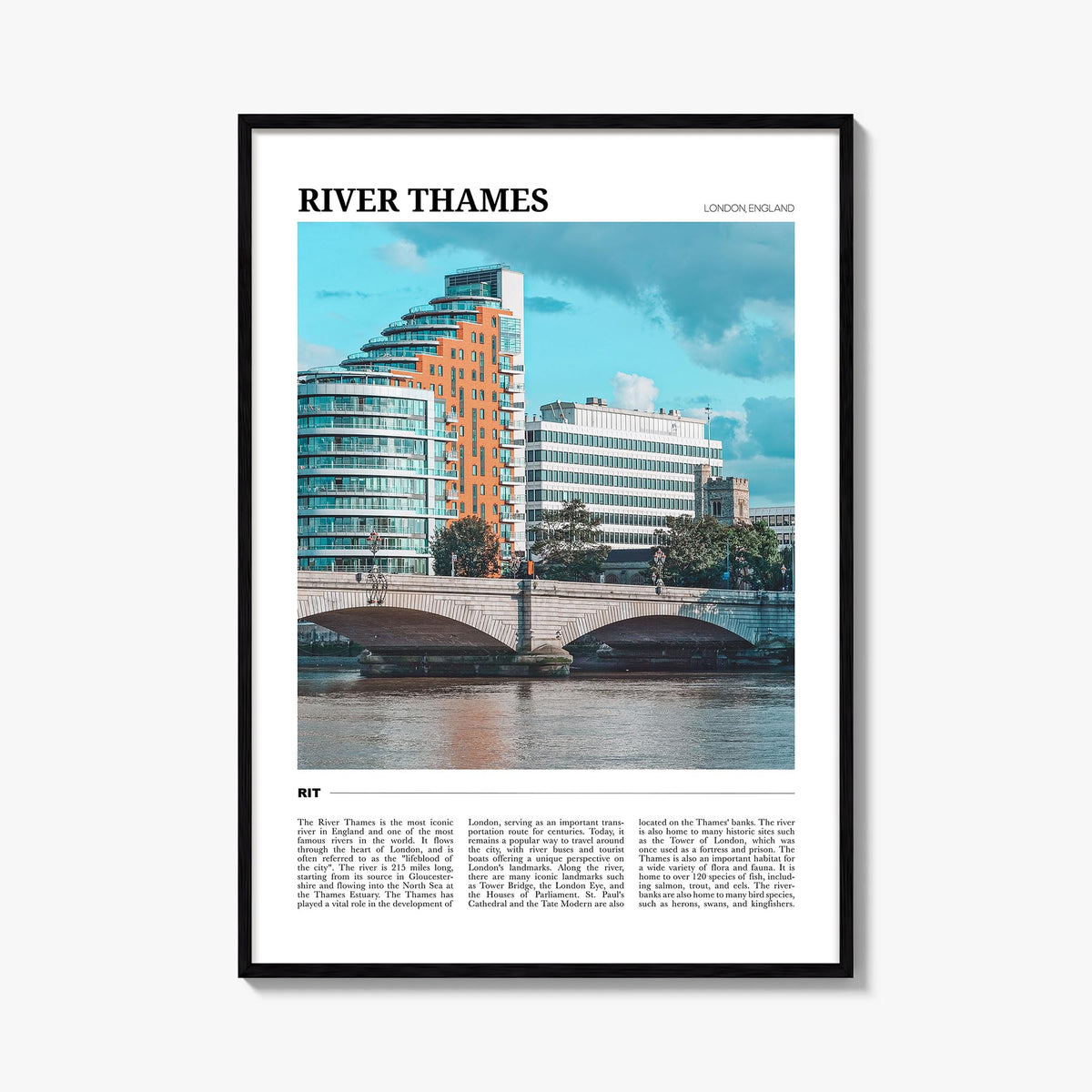 River Thames colorful travel poster of United Kingdom – vertical wall art, unframed print shown in interior mockup