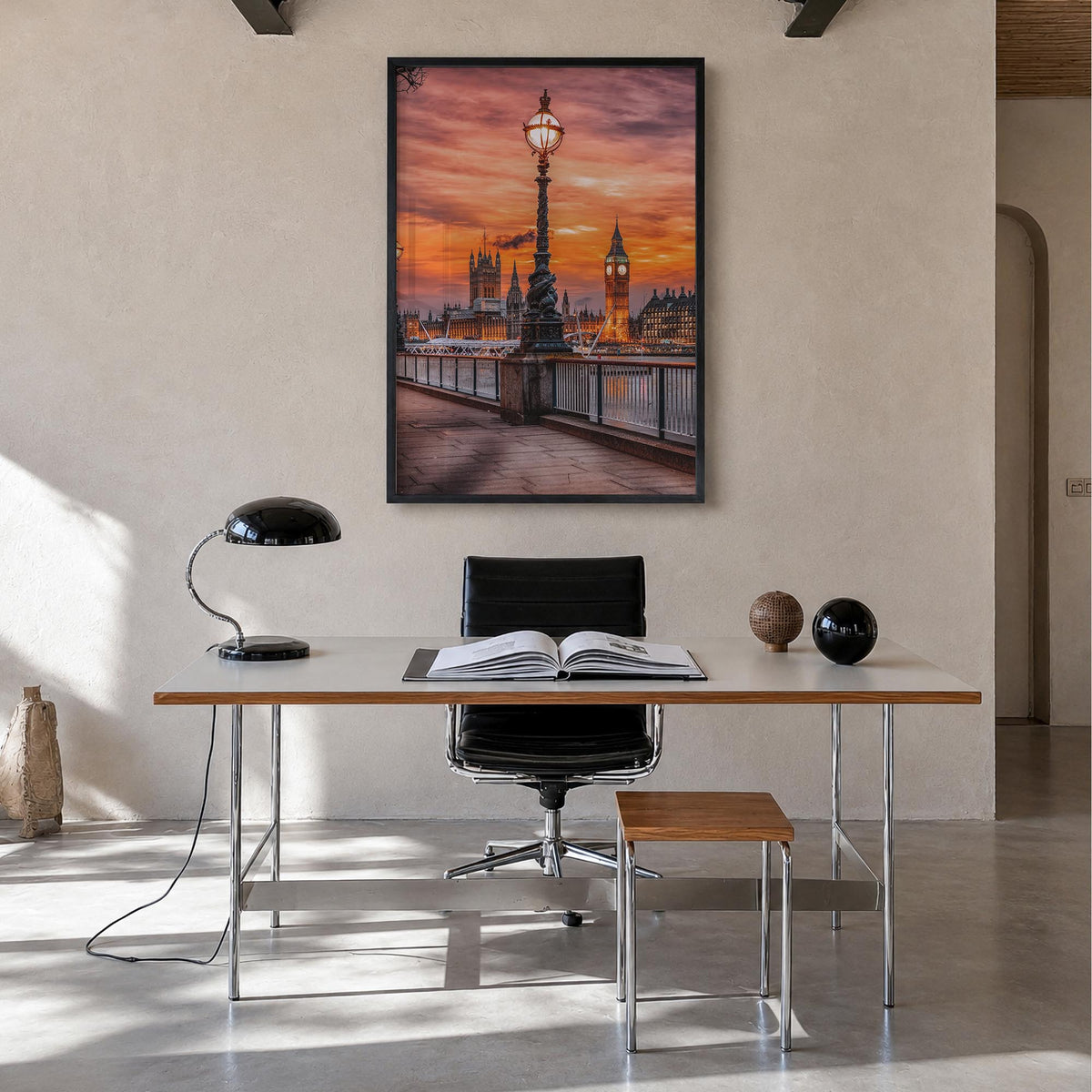 Riverside no. 2 colorful photo poster of California, USA – vertical wall art in black wood frame, hanging on wall