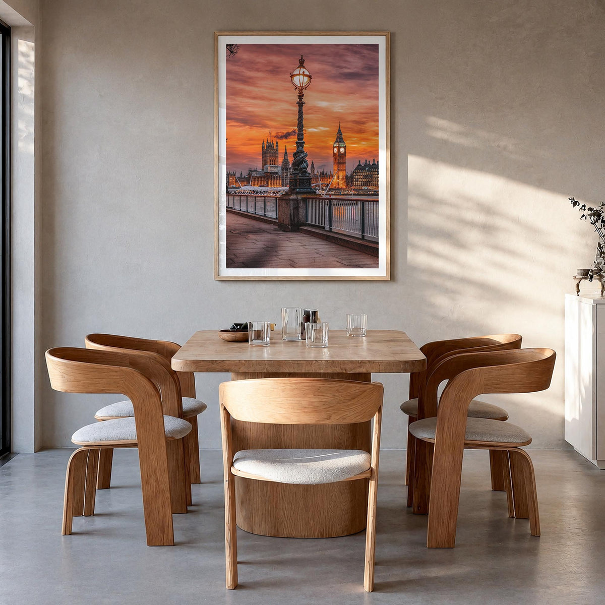 Riverside no. 2 colorful photo poster of California, USA – vertical wall art in natural wood frame with white border, hanging