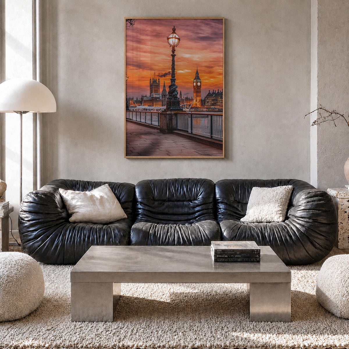Riverside no. 2 colorful photo poster of California, USA – vertical wall art in natural wood frame, hanging on wall