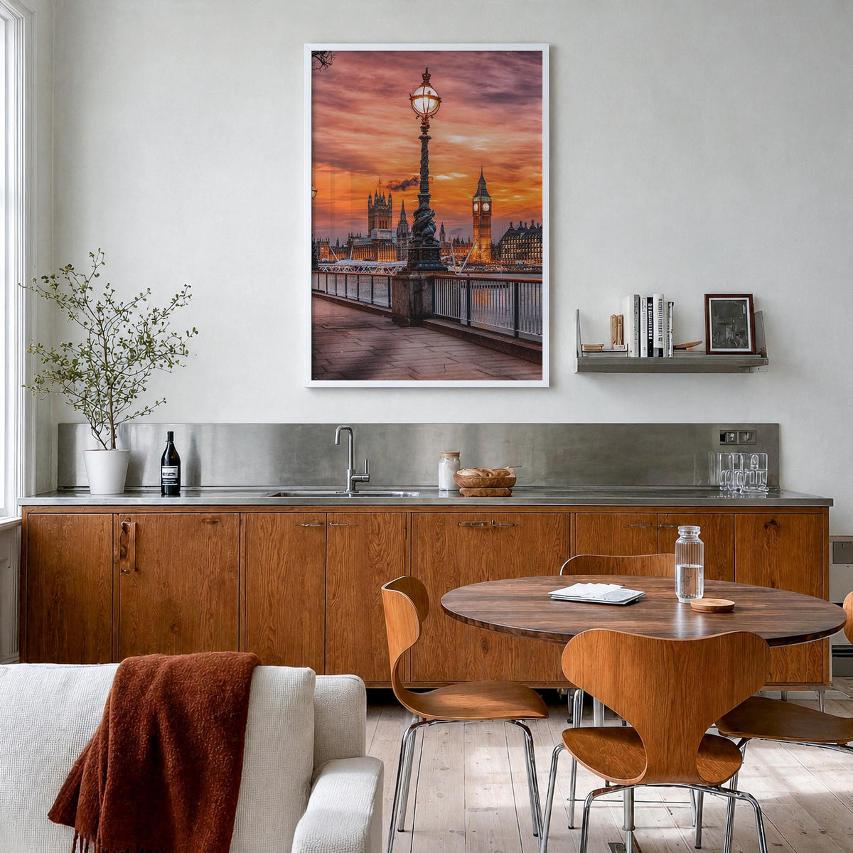 Riverside no. 2 colorful photo poster of California, USA – vertical wall art in white wood frame, hanging on wall