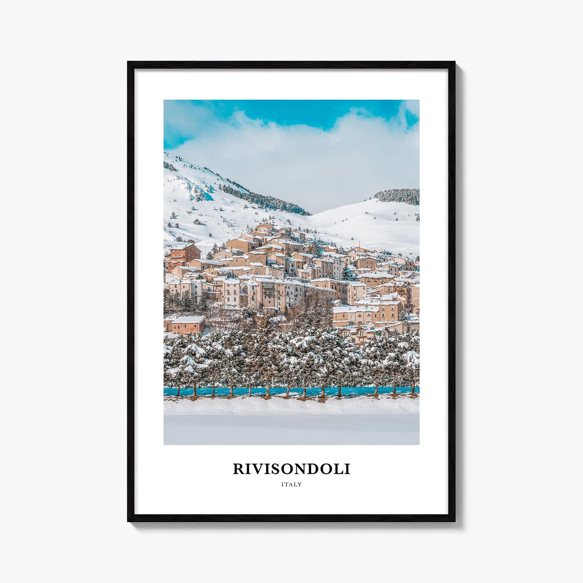 Rivisondoli colorful classic poster of Italy – vertical wall art, unframed print shown in interior mockup