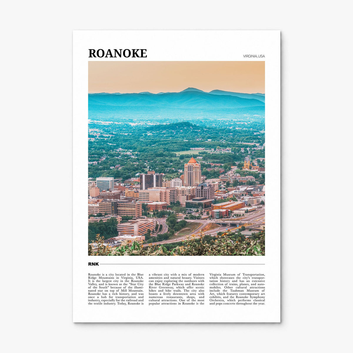 Roanoke Travel Poster, print only (unframed)
