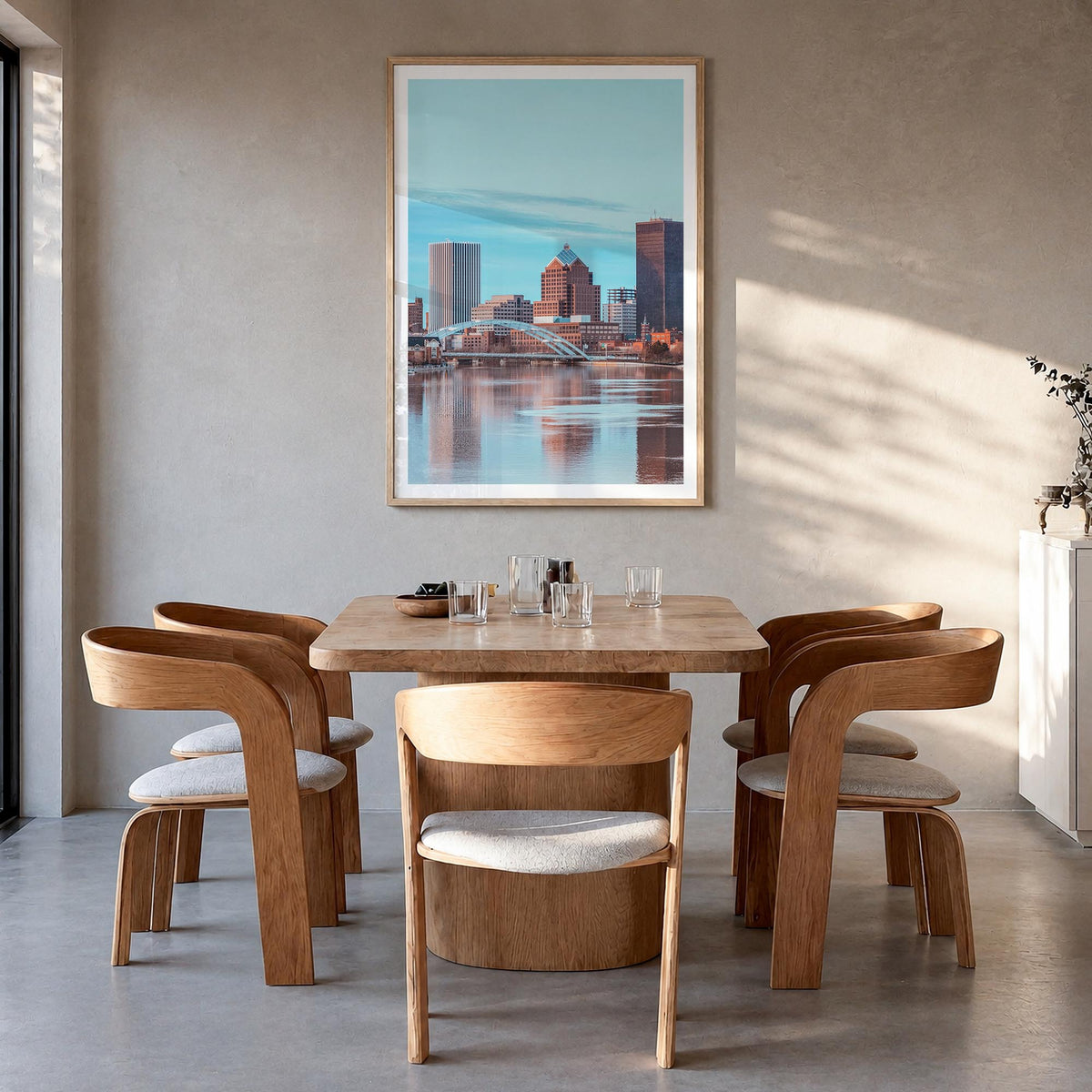 Rochester, New York no. 1 colorful photo poster of New York, USA – vertical wall art in natural wood frame with white border,