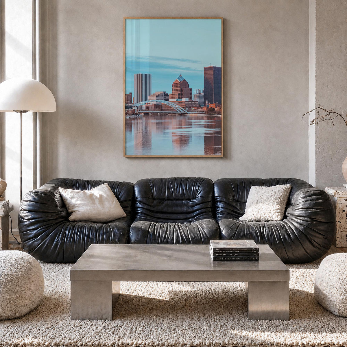 Rochester, New York no. 1 colorful photo poster of New York, USA – vertical wall art in natural wood frame, hanging on wall