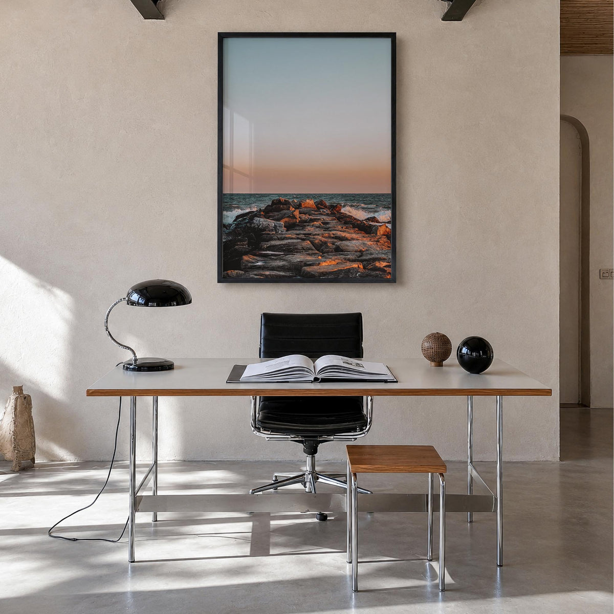 Rockaway Beach no. 2 colorful photo poster of Queens, New York City – vertical wall art in black wood frame, hanging on wall