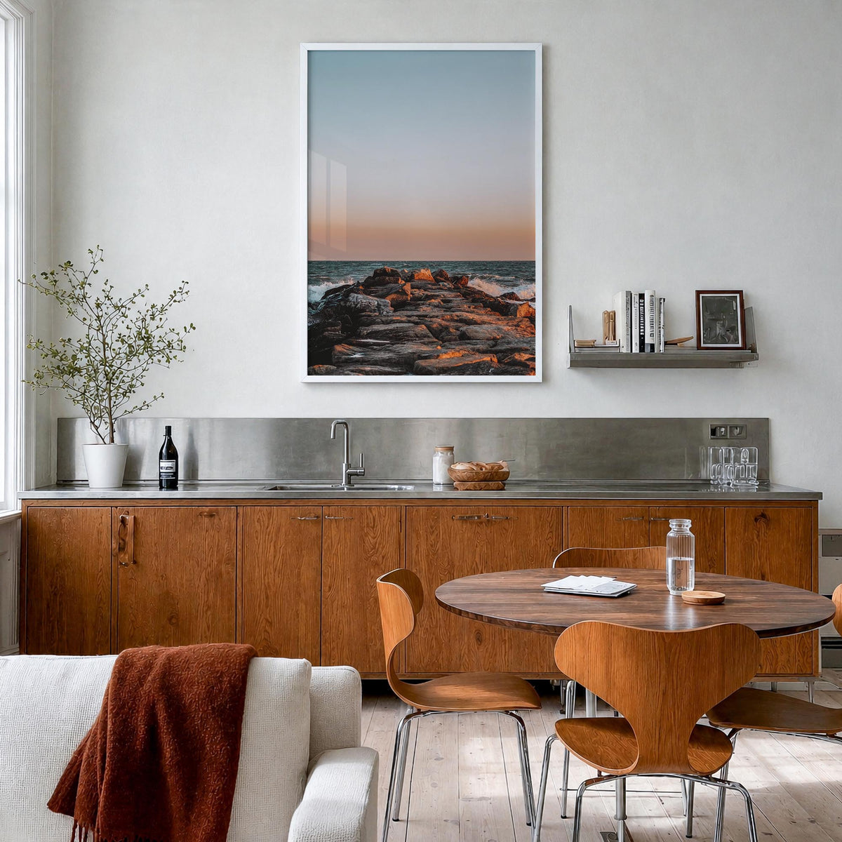 Rockaway Beach no. 2 colorful photo poster of Queens, New York City – vertical wall art in white wood frame, hanging on wall