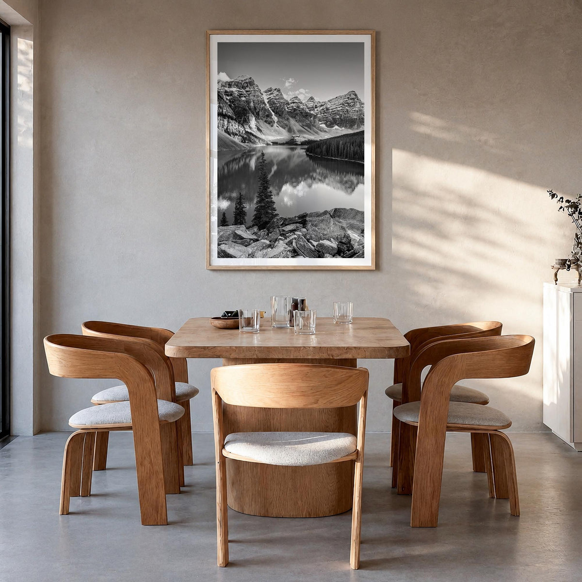 Rocky Mountain National Park black & white photo poster of Colorado, USA – vertical wall art in natural wood frame with white