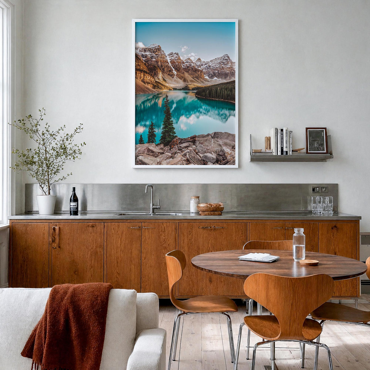 Rocky Mountain National Park colorful photo poster of Colorado, USA – vertical wall art in white wood frame, hanging on wall