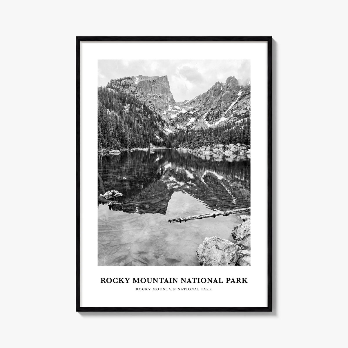 Rocky Mountain National Park no. 1 black & white classic poster of Colorado, USA – vertical wall art, unframed print shown in