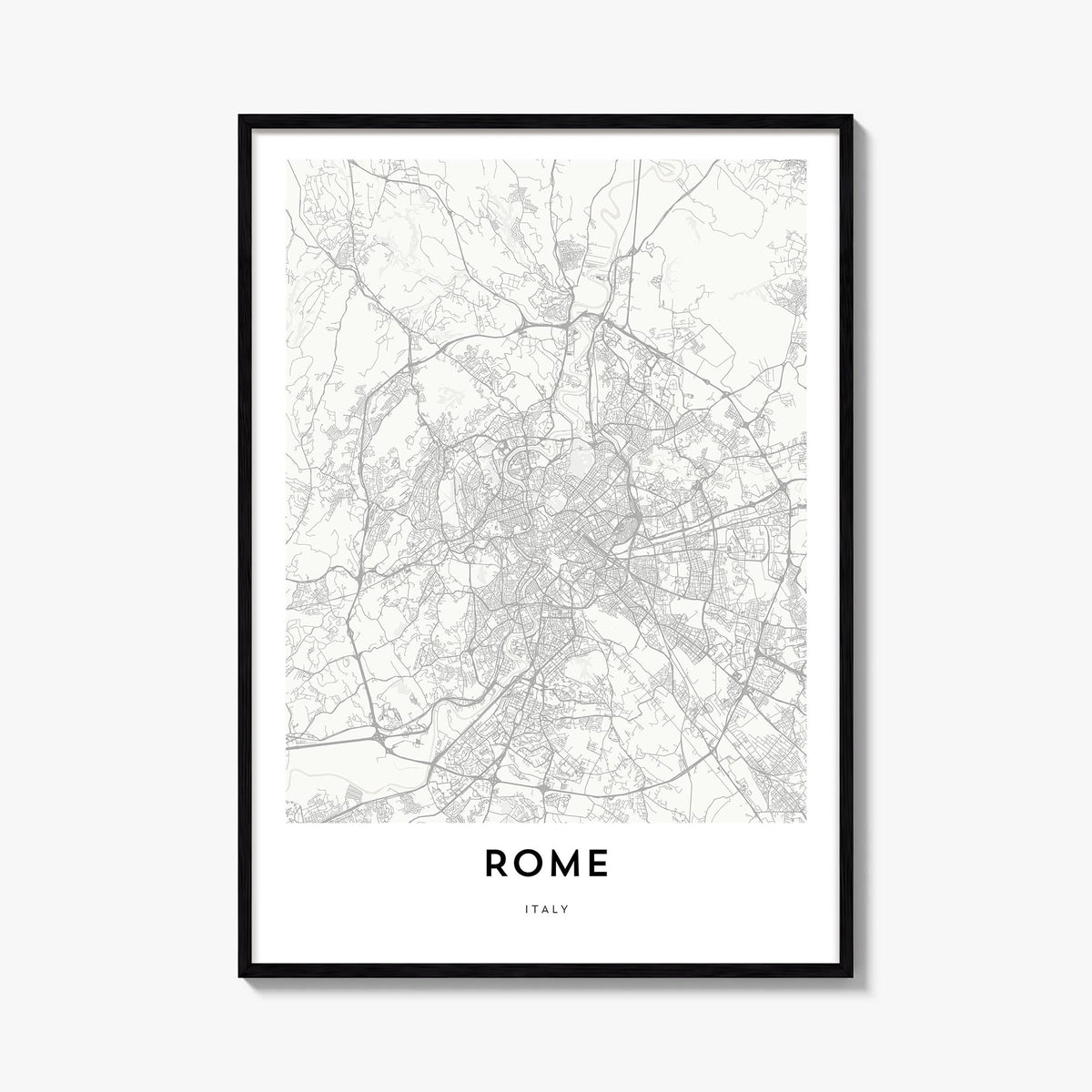 Rome black & white map poster of Italy – vertical wall art, unframed print shown in interior mockup