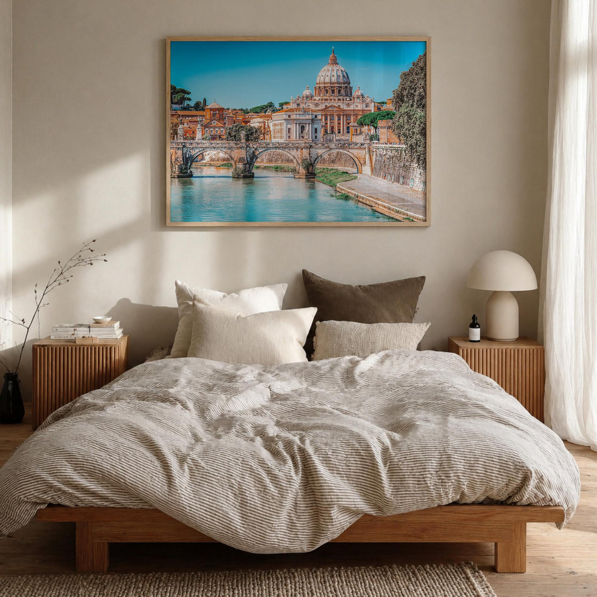 Rome colorful photo poster of Italy – horizontal wall art in natural wood frame, hanging on wall