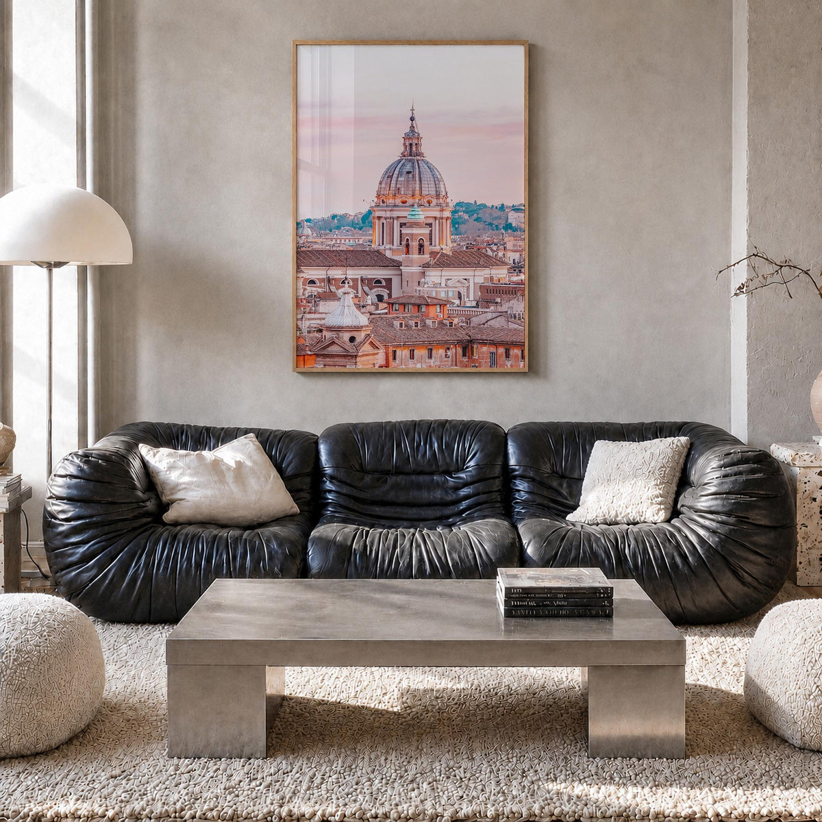 Rome no. 1 colorful photo poster of Italy – vertical wall art in natural wood frame, hanging on wall