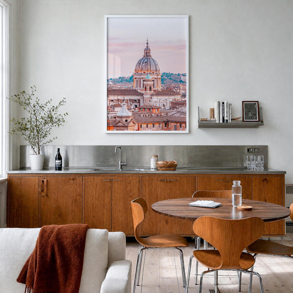 Rome no. 1 colorful photo poster of Italy – vertical wall art in white wood frame, hanging on wall