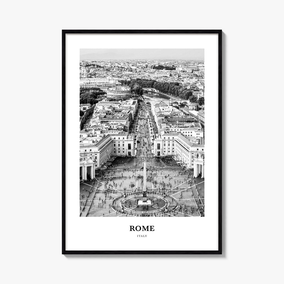Rome no. 3 black & white classic poster of Italy – vertical wall art, unframed print shown in interior mockup