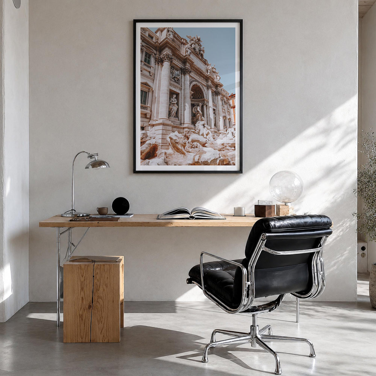 Rome no. 3 colorful photo poster of Italy – vertical wall art in black wood frame with white border, hanging on wall