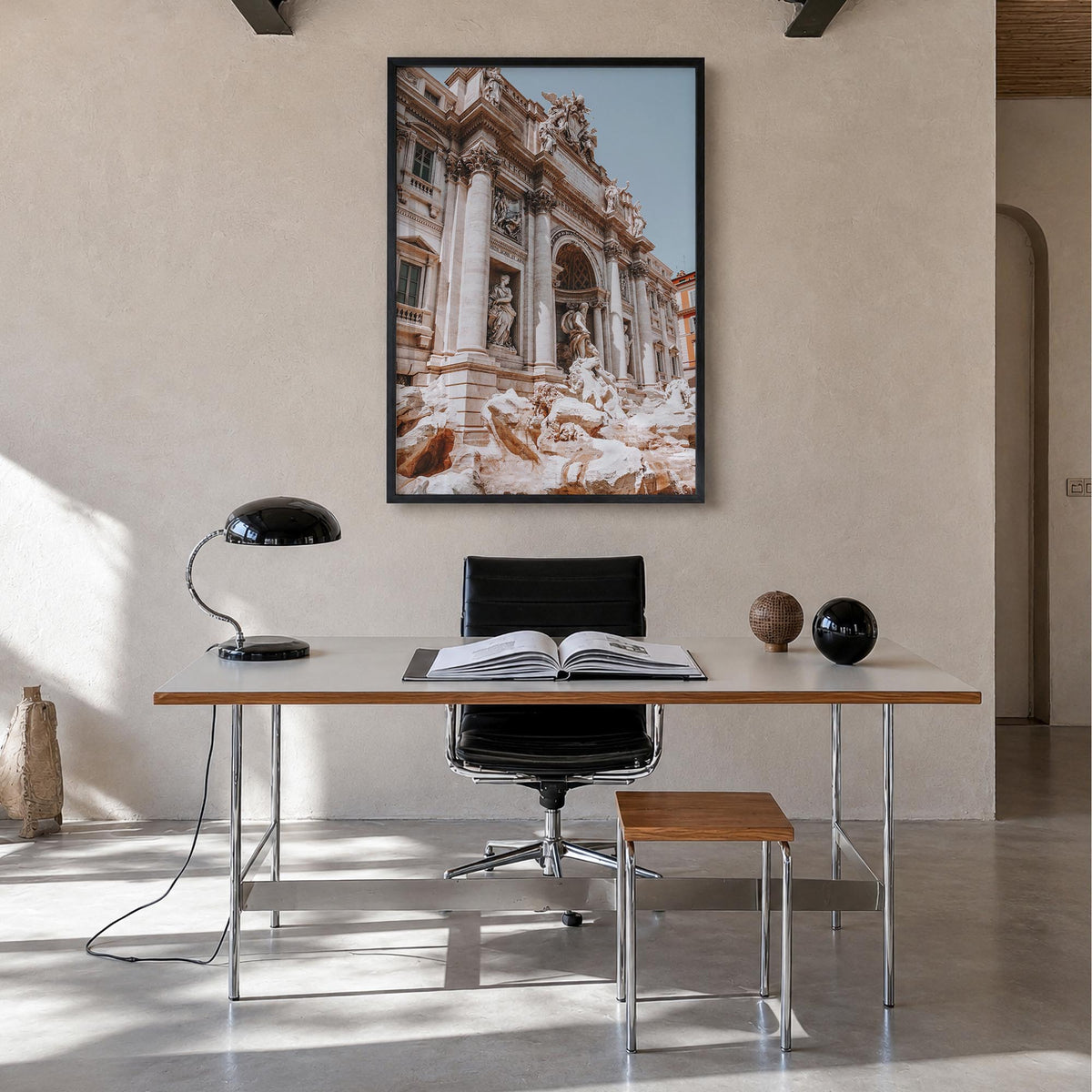 Rome no. 3 colorful photo poster of Italy – vertical wall art in black wood frame, hanging on wall