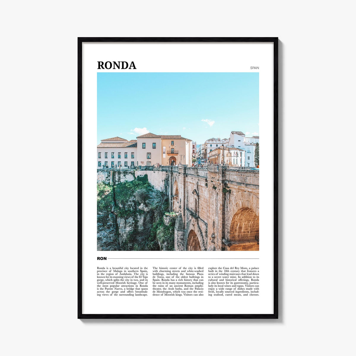 Ronda colorful travel poster of Spain – vertical wall art, unframed print shown in interior mockup