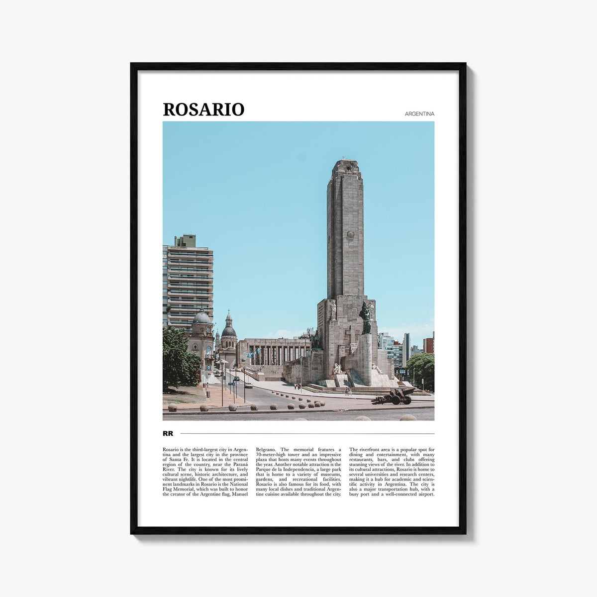 Rosario colorful travel poster of Argentina – vertical wall art, unframed print shown in interior mockup