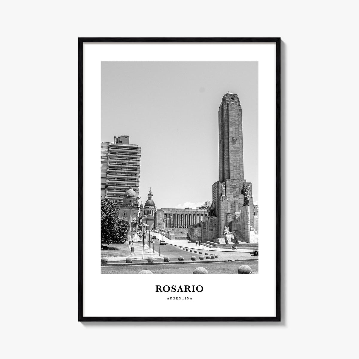 Rosario no. 1 black & white classic poster of Argentina – vertical wall art, unframed print shown in interior mockup