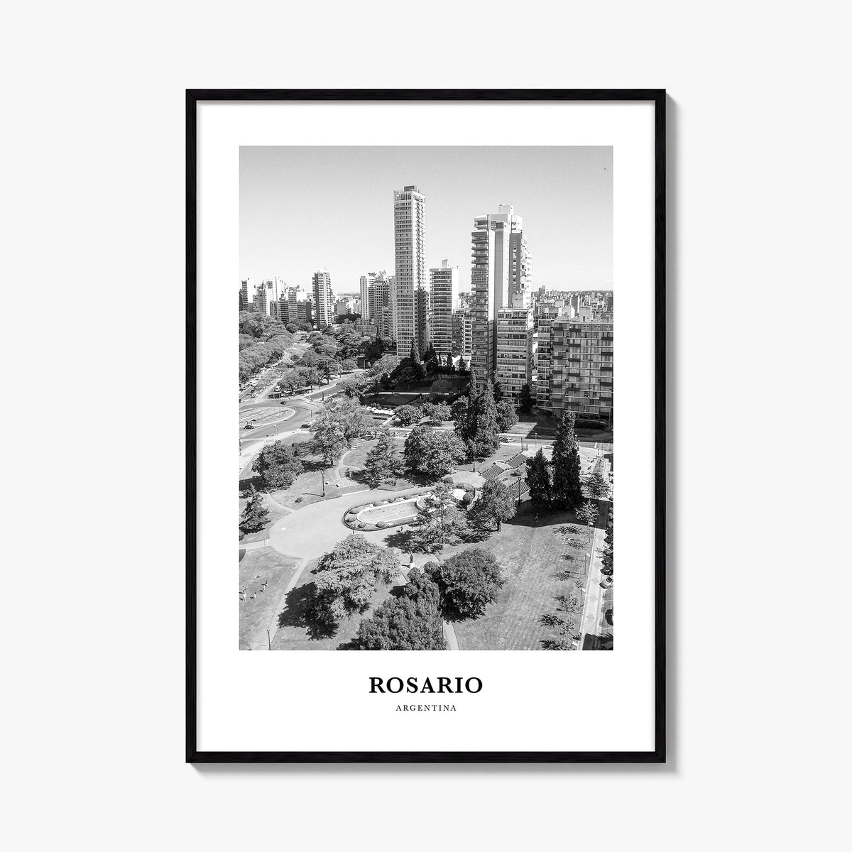 Rosario no. 2 black & white classic poster of Argentina – vertical wall art, unframed print shown in interior mockup