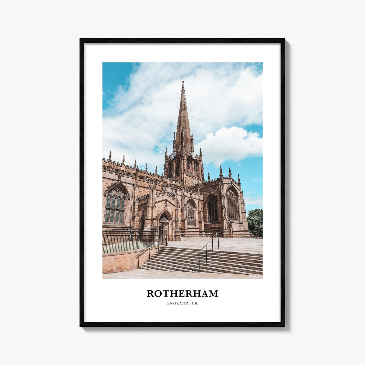 Rotherham colorful classic poster of United Kingdom – vertical wall art, unframed print shown in interior mockup