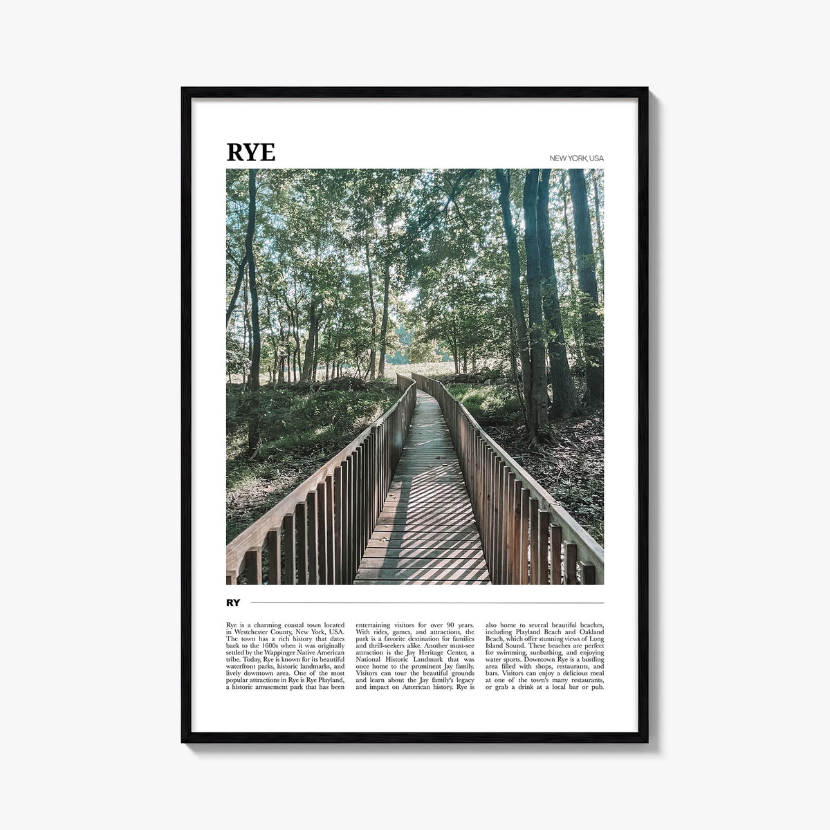 Rye colorful travel poster of New York, USA – vertical wall art, unframed print shown in interior mockup
