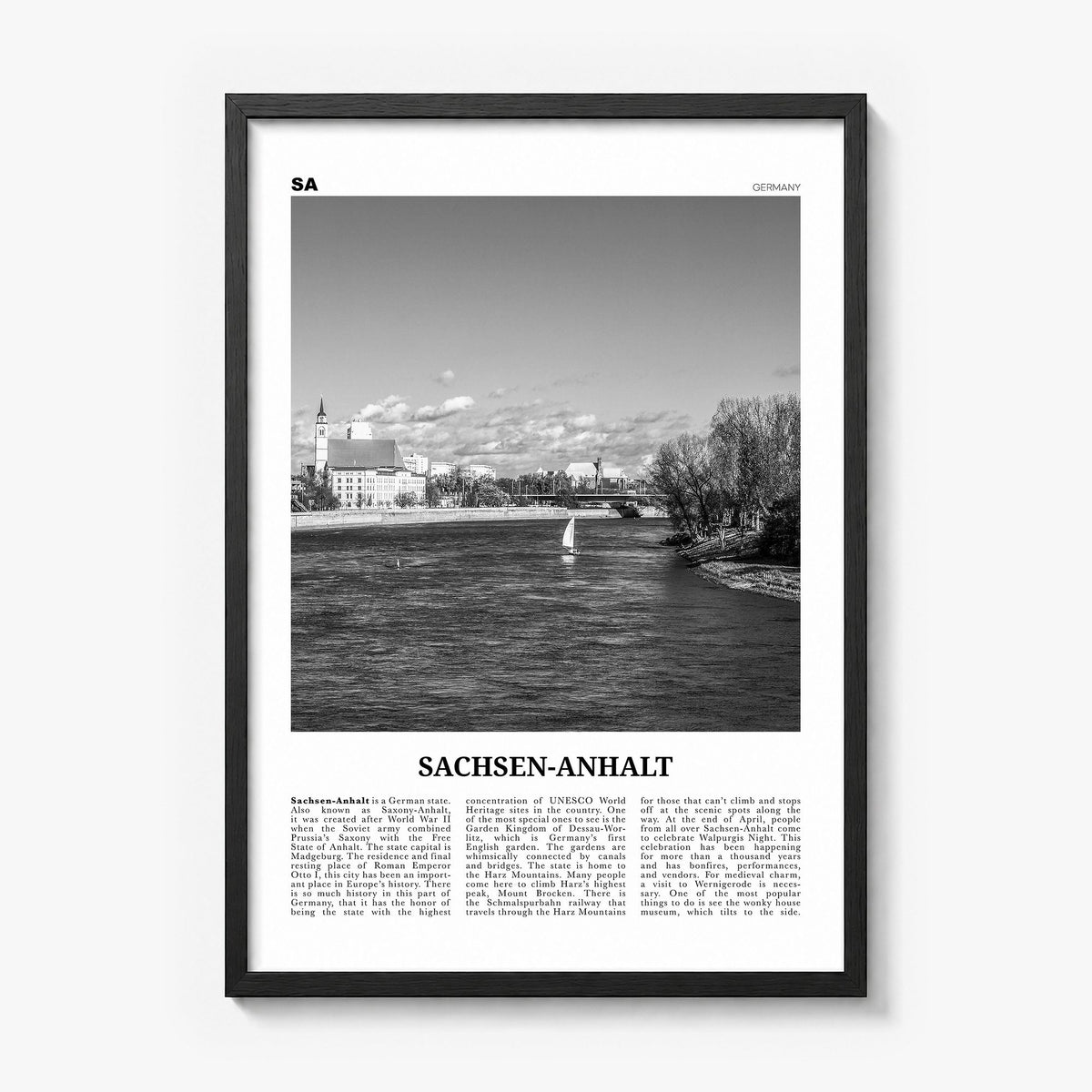 Sachsen-Anhalt Newspaper Poster in a black wood frame