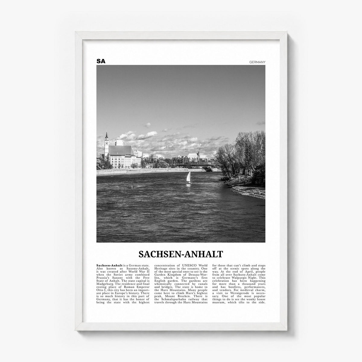 Sachsen-Anhalt Newspaper Poster in a white wood frame