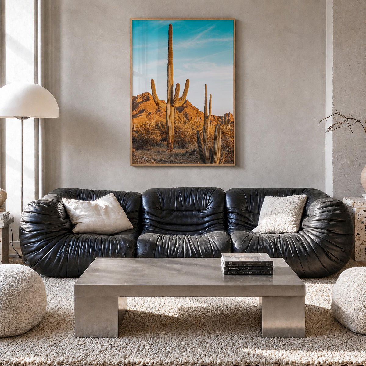 Saguaro National Park no. 1 colorful photo poster of Arizona, USA – vertical wall art in natural wood frame, hanging on wall