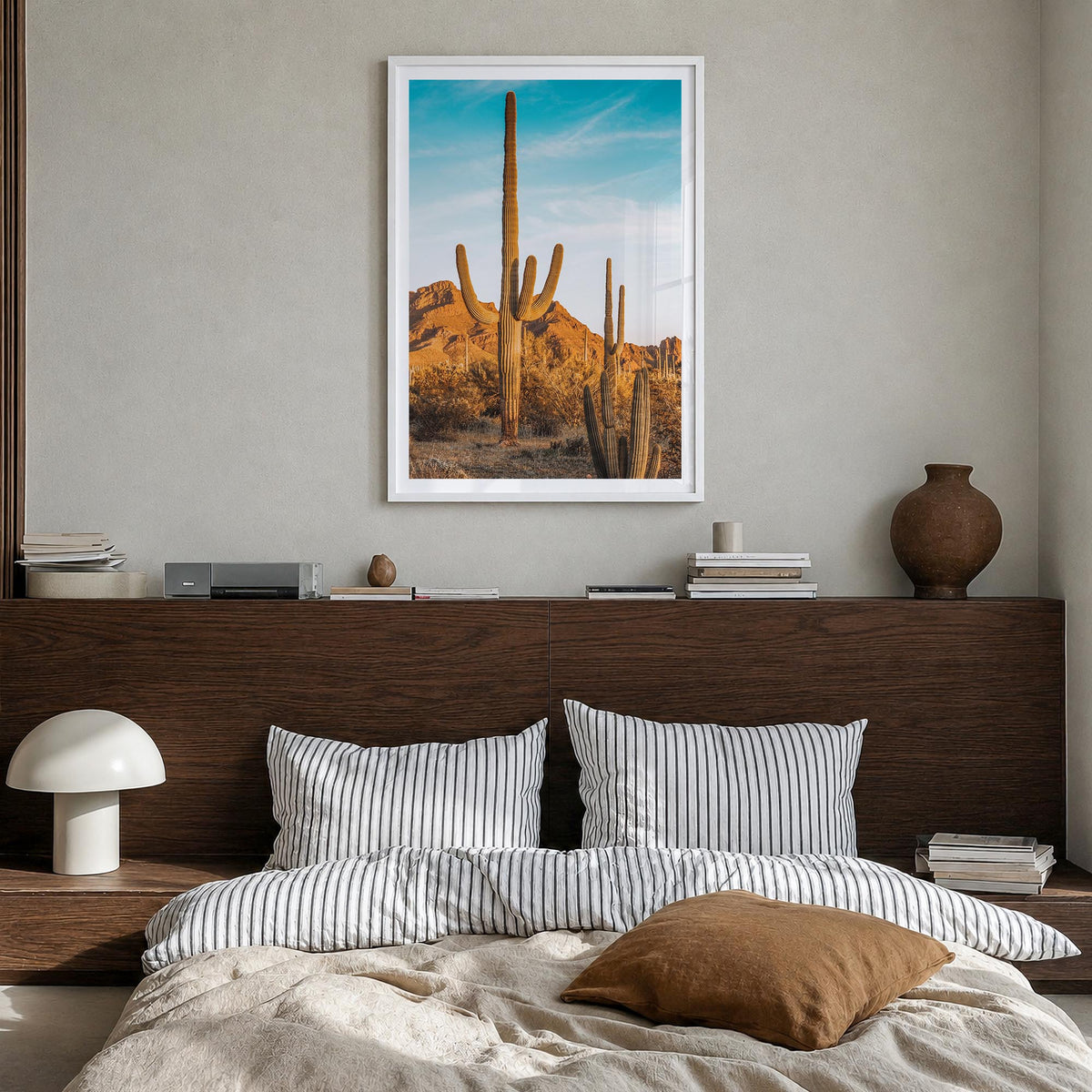 Saguaro National Park no. 1 colorful photo poster of Arizona, USA – vertical wall art in white wood frame with white border,