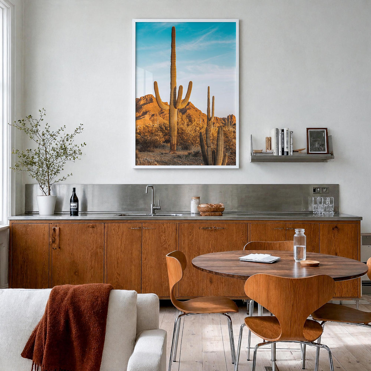 Saguaro National Park no. 1 colorful photo poster of Arizona, USA – vertical wall art in white wood frame, hanging on wall