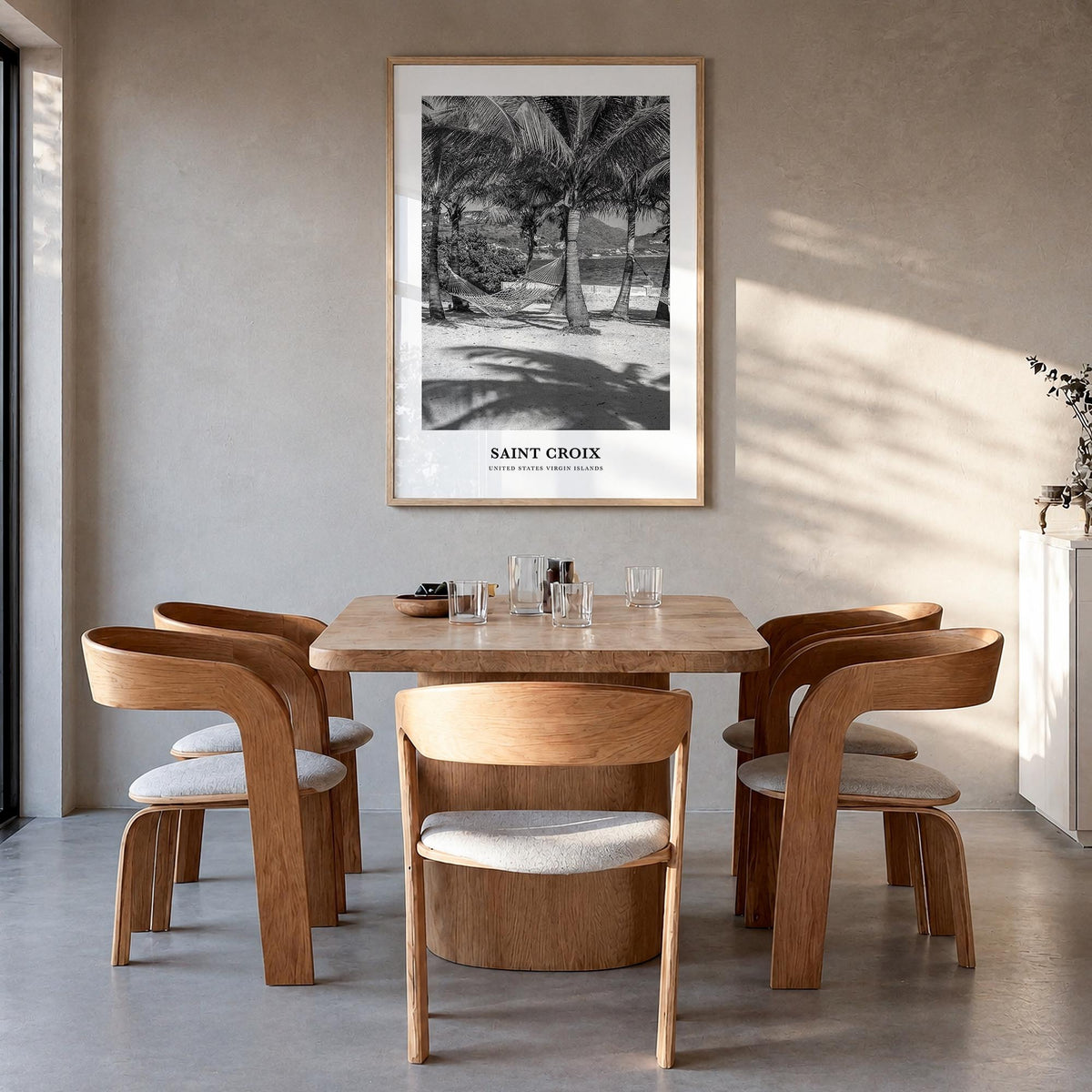 Saint Croix black & white classic poster of United States Virgin Islands – vertical wall art in natural wood frame, hanging o